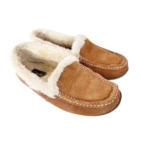 Clarks Tan Suede Mandy Slippers Moccasins Sz 8 - Picture 1 of 8